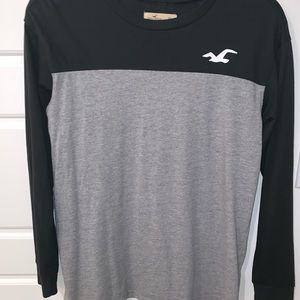 Hollister black and gray long sleeves logo top.